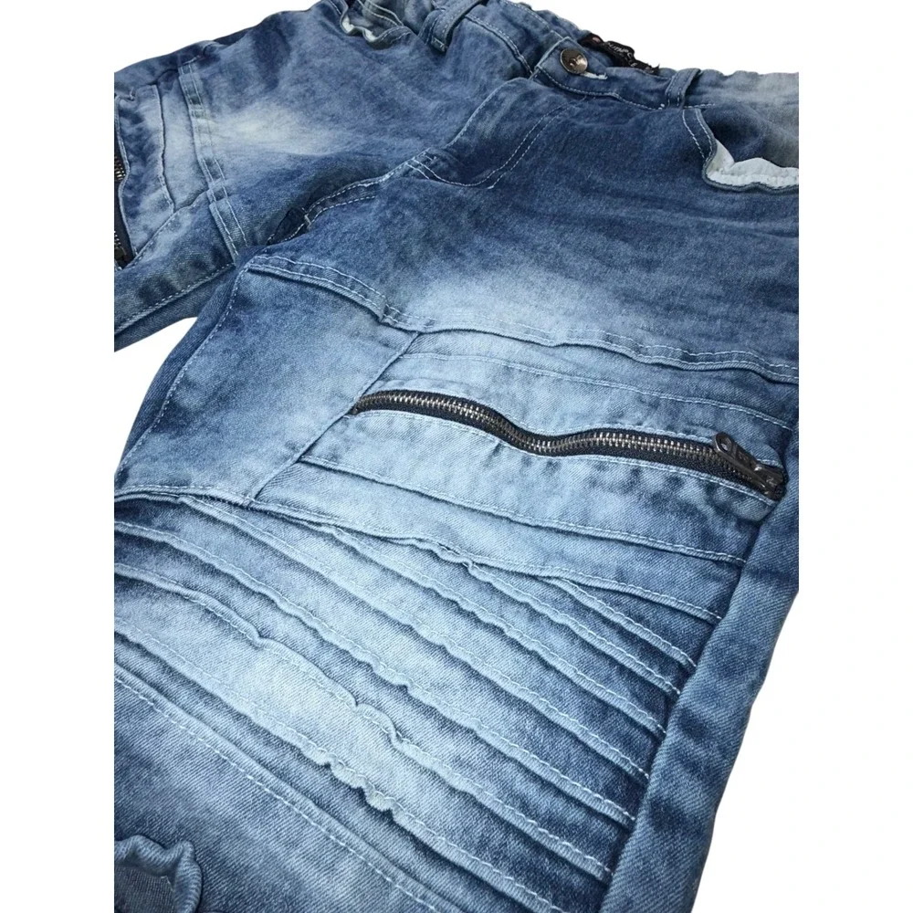 Southpole Mens Biker‎ Denim Shorts Blue Acid Wash Moto Slim Fit Size 32 Zippers